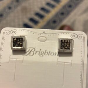 Brighton Square Pavé Crystal Stud Earrings in Silver with bag and tissue.